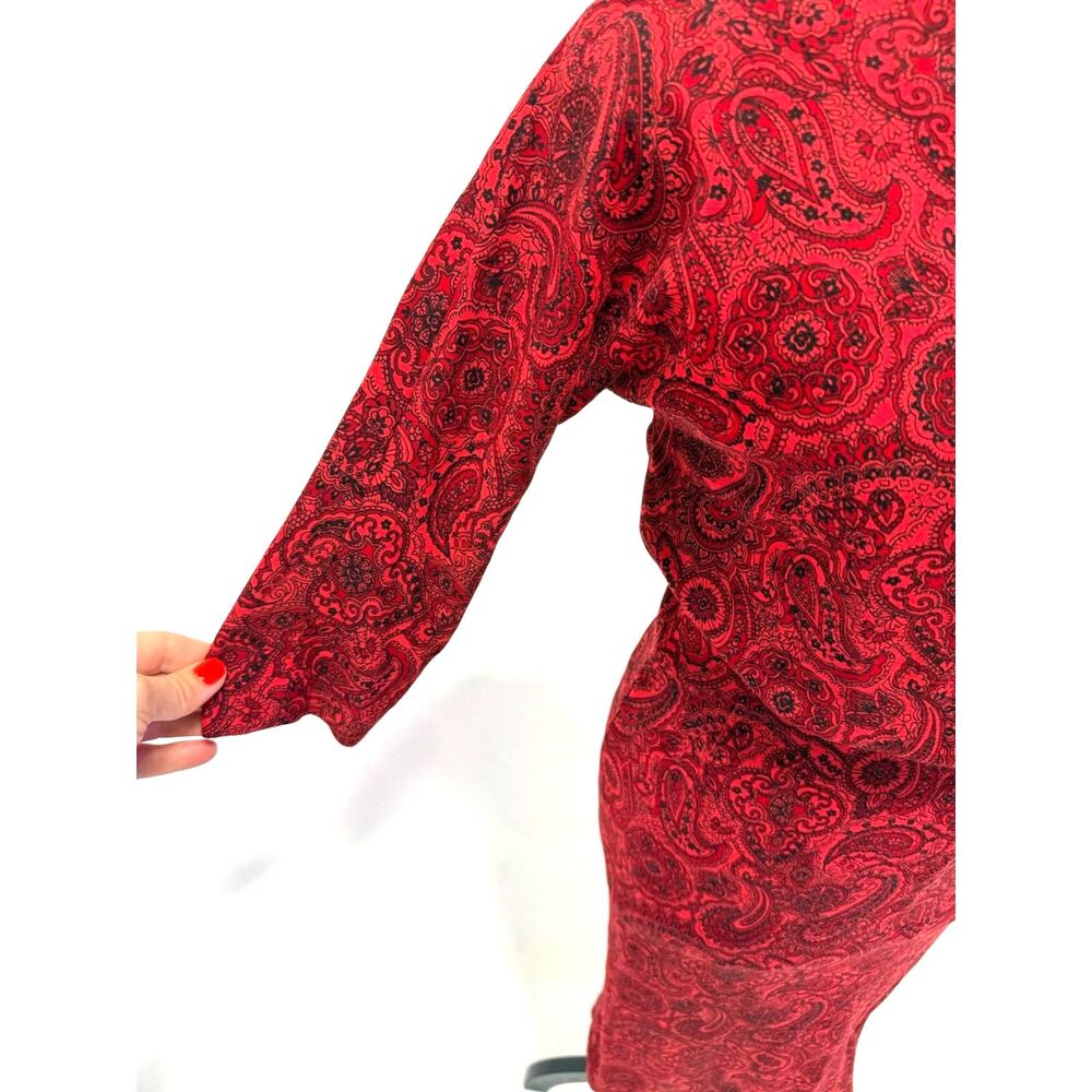 Vintage 60s paisley red pencil below knee dress - Picture 9 of 9
